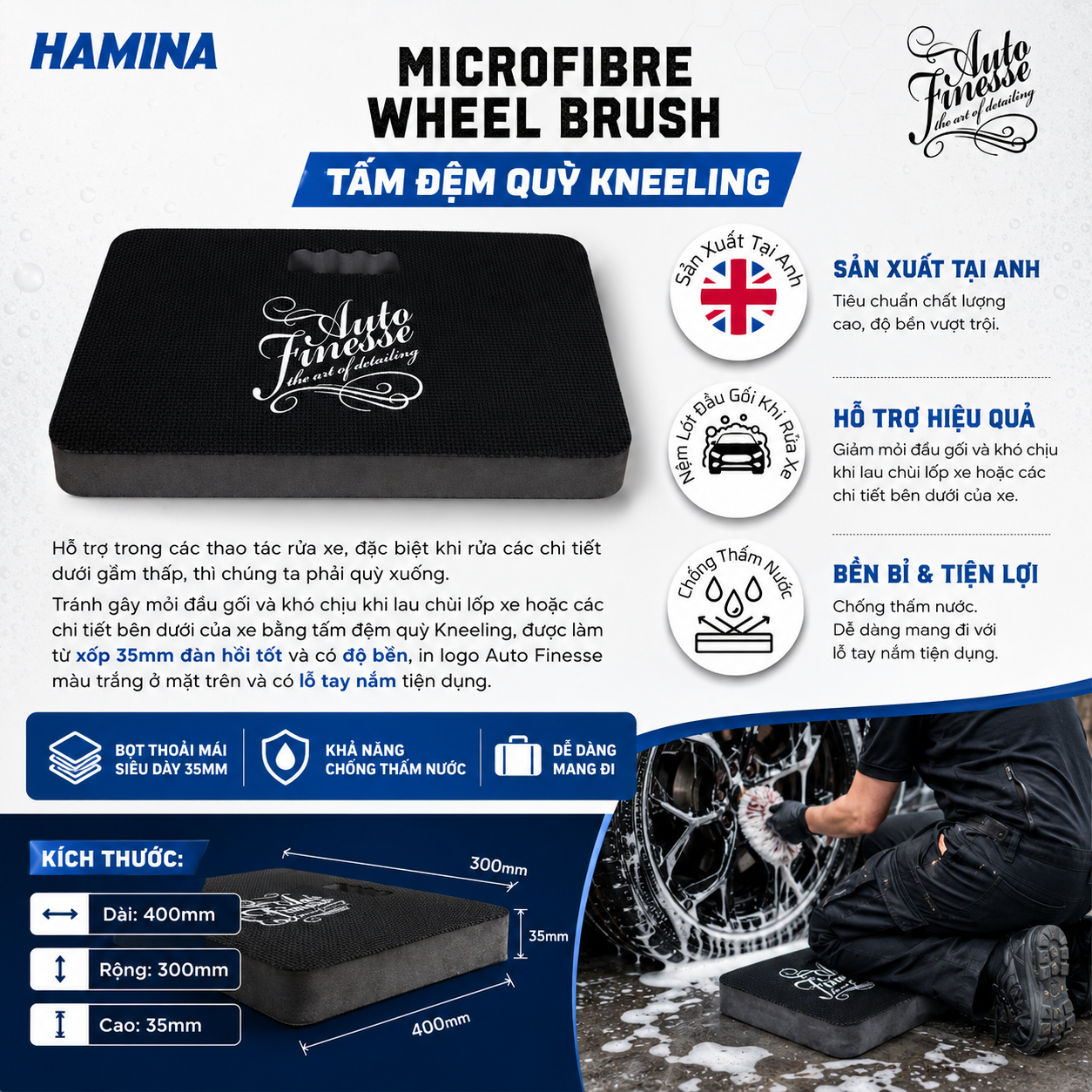  [Hàng Nhập Khẩu Anh] KNEELING PAD - Nệm Lót Đầu Gối Khi Rửa Xe - Hãng Auto Finesse 