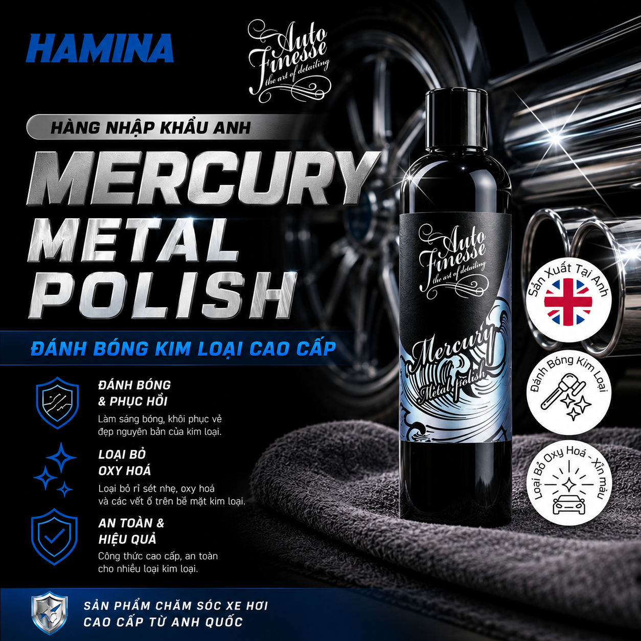  [Hàng Nhập Khẩu Anh] MERCURY METAL POLISH - Đánh Bóng Kim Loại - Hãng Auto Finesse 