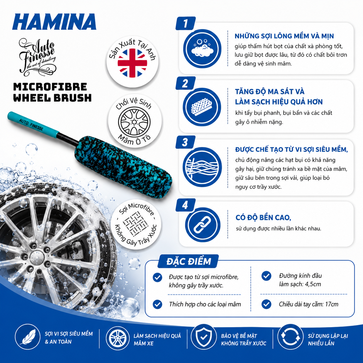  [Hàng Nhập Khẩu Anh] Microfibre Wheel Brush -  Chổi Vệ Sinh Mâm Ô Tô Bằng Vi Sợi - Hãng Auto Finesse 