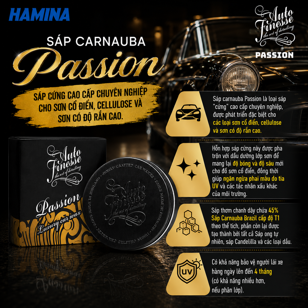  [Hàng Nhập Khẩu Anh] PASSION - Sáp Đánh Bóng Cho Sơn Cổ Điển, Chống Tia UV - Hãng Auto Finesse 