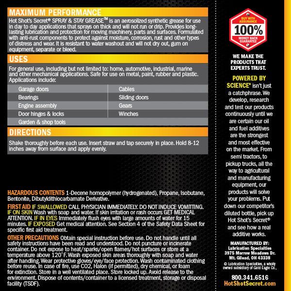  Hot Shot’s Secret SPRAY & STAY GREASE - Mỡ bôi trơn dạng xịt bám dính cao 