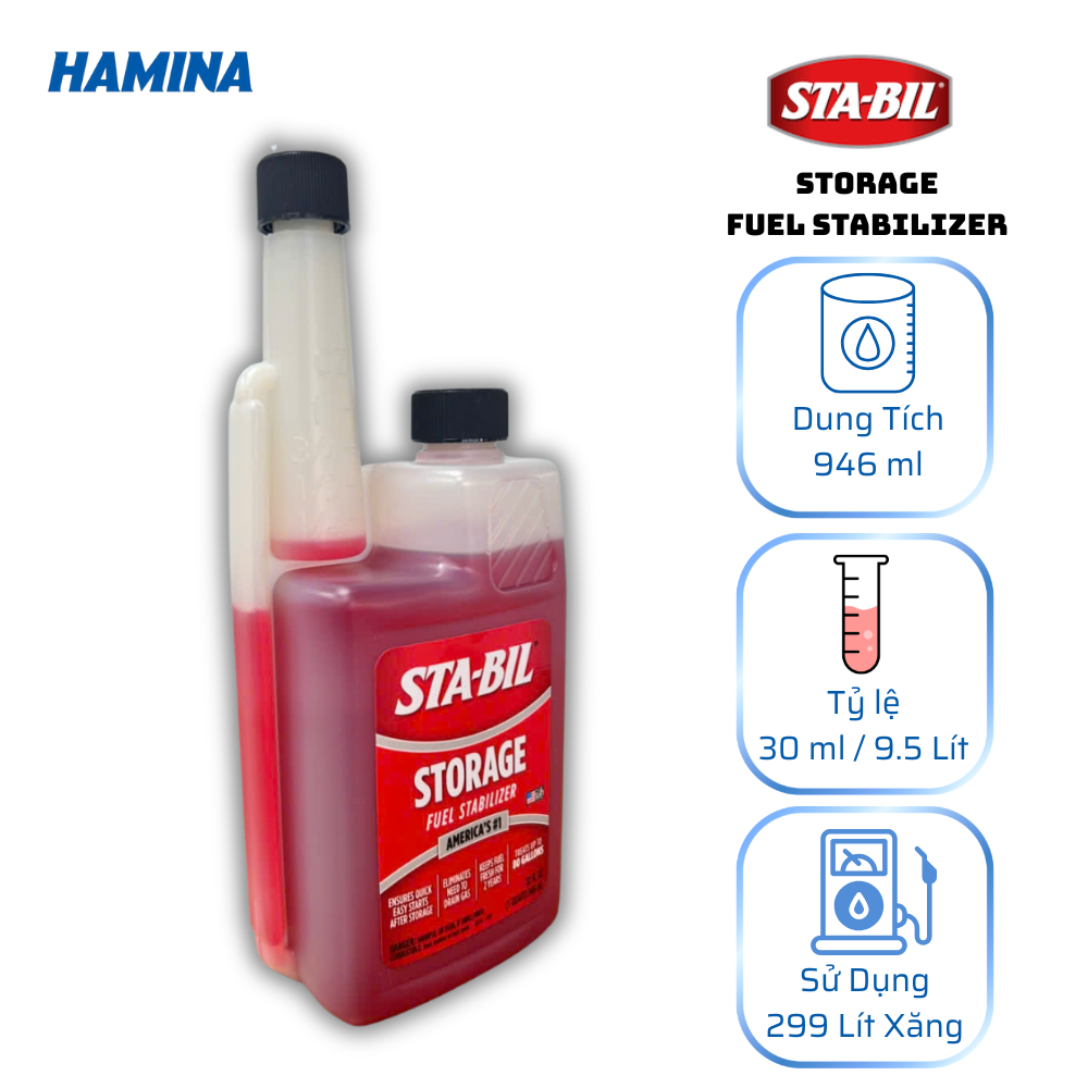  STA-BIL Storage 946ml - Phụ Gia Ổn Định Nhiên Liệu Số 1 Tại Mỹ - Phù Hợp Xe ít Đi, Xe Trưng Bày Và Các Động Cơ Mới Sản Xuất Chưa Vận Hành 