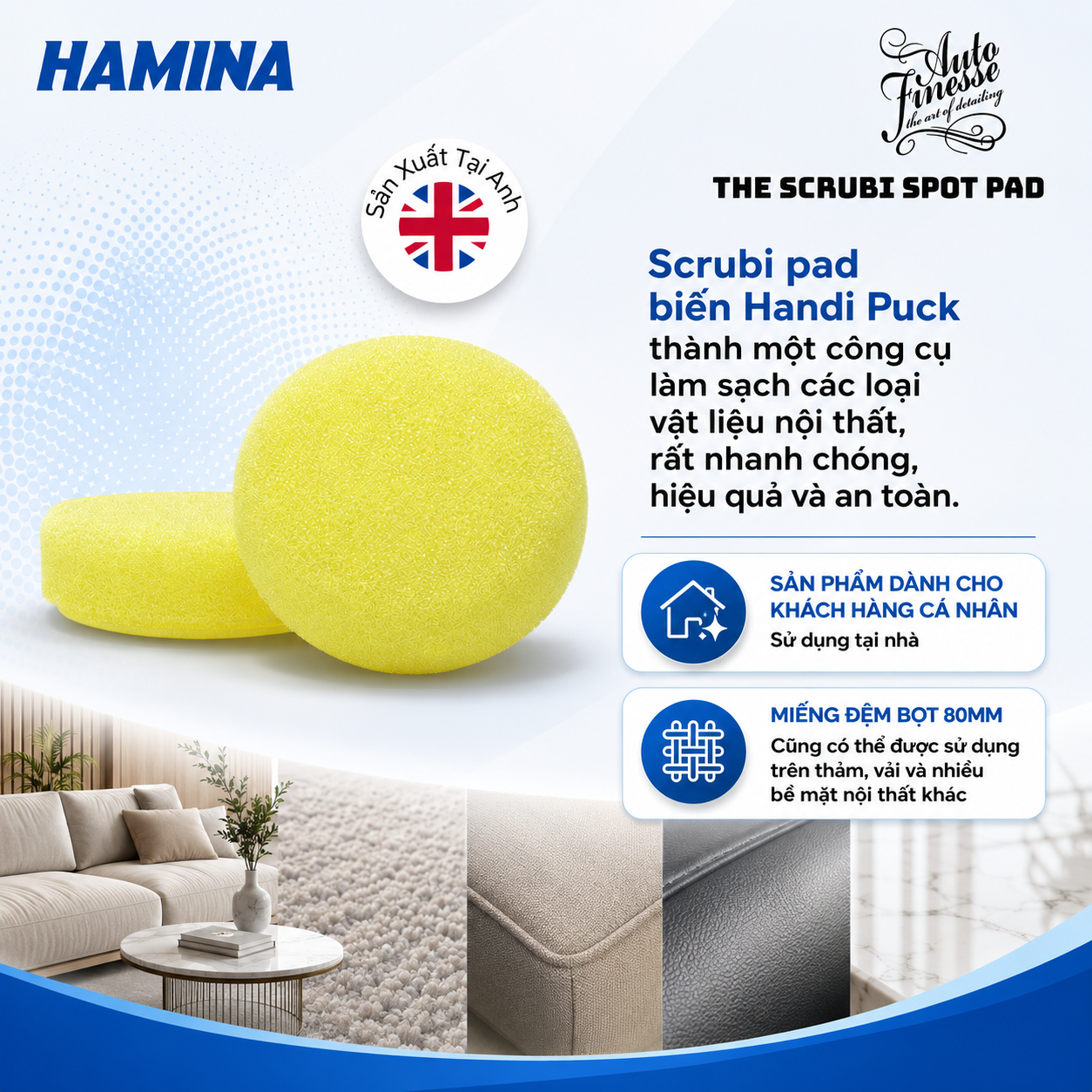  [Hàng Nhập Khẩu Anh] THE SCRUBI SPOT PAD - Bọt Biển Chuyên Tẩy Vải Nỉ Nội Thất - Hãng Auto Finesse 