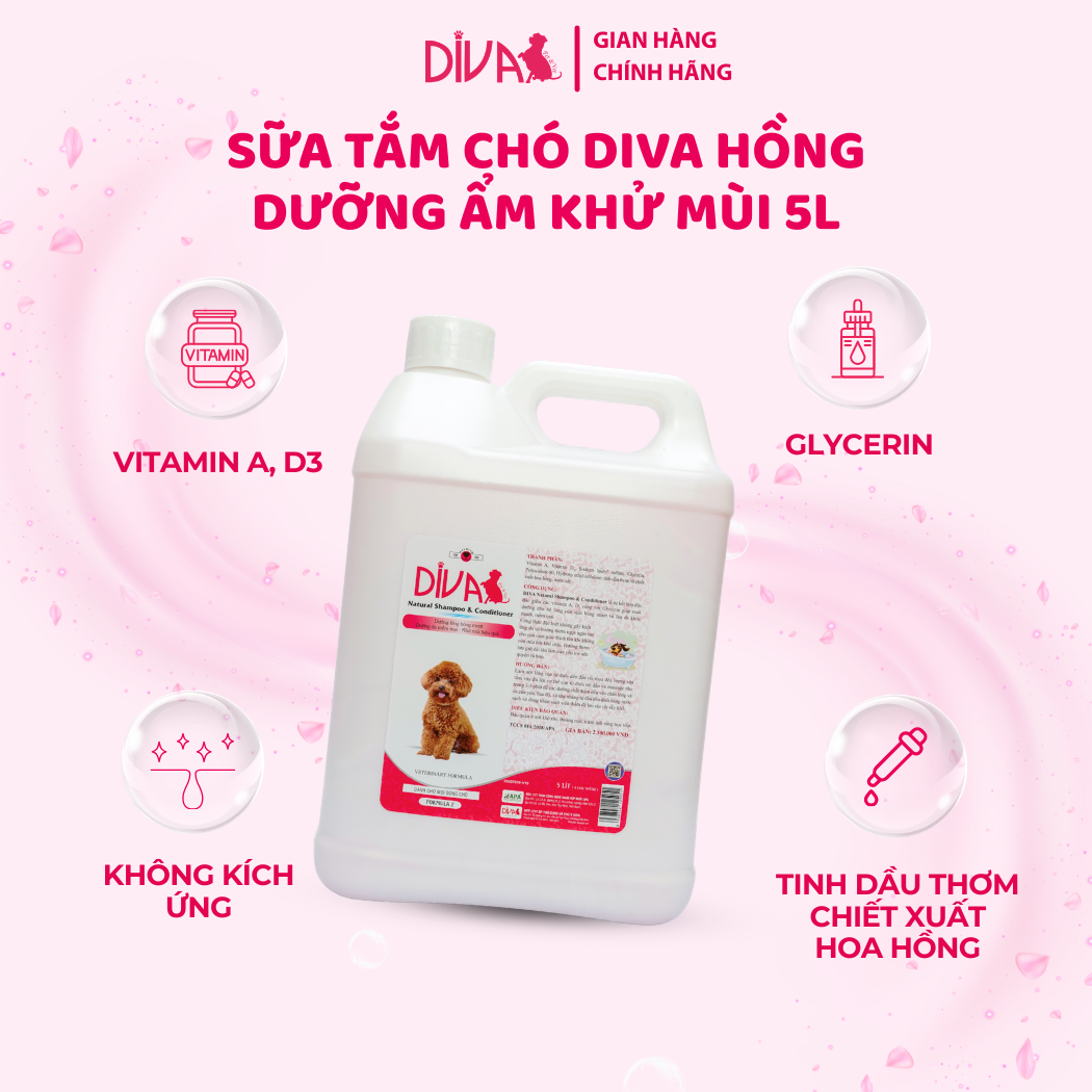  Sữa tắm dưỡng ẩm khử mùi DIVA Hồng 5L 