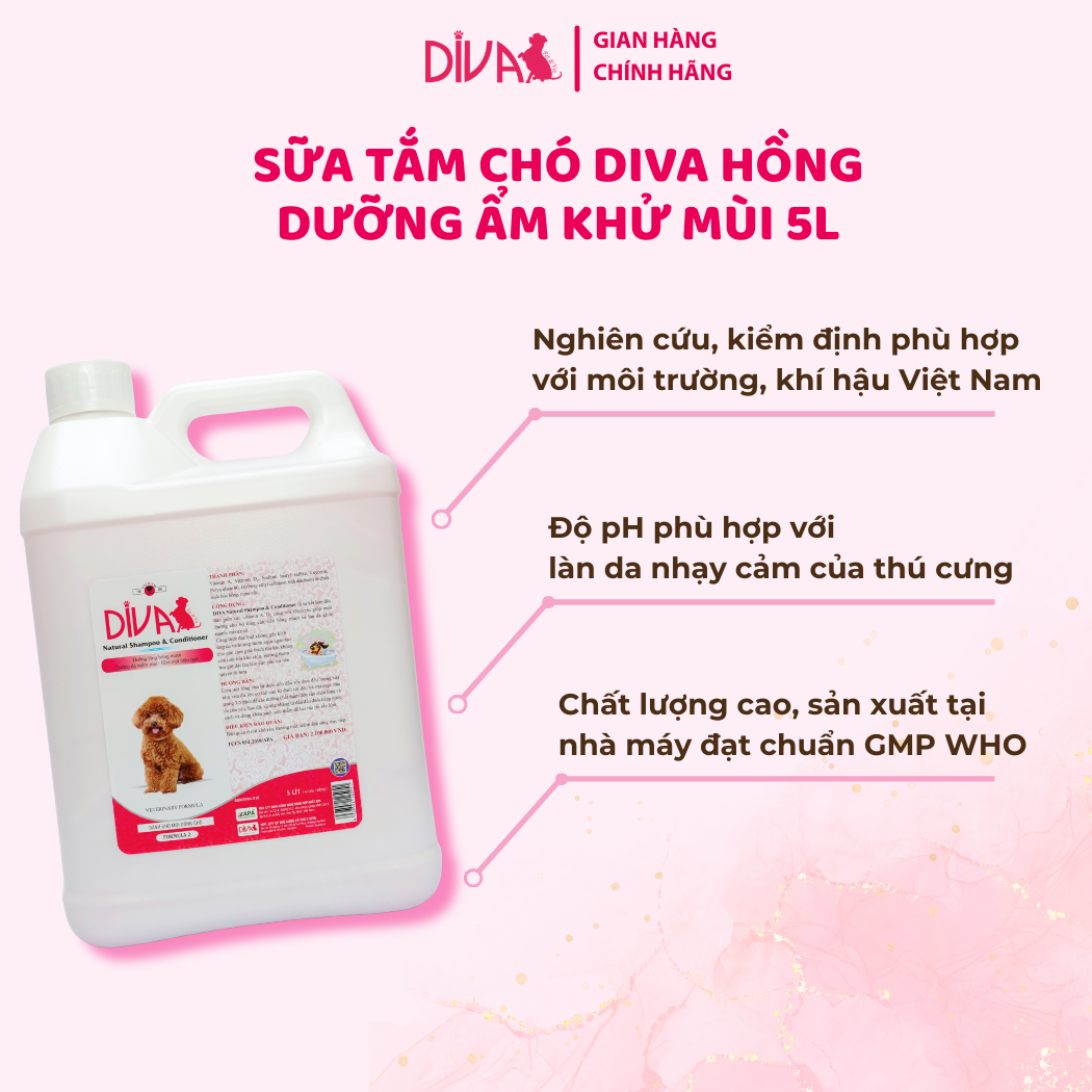  Sữa tắm dưỡng ẩm khử mùi DIVA Hồng 5L 