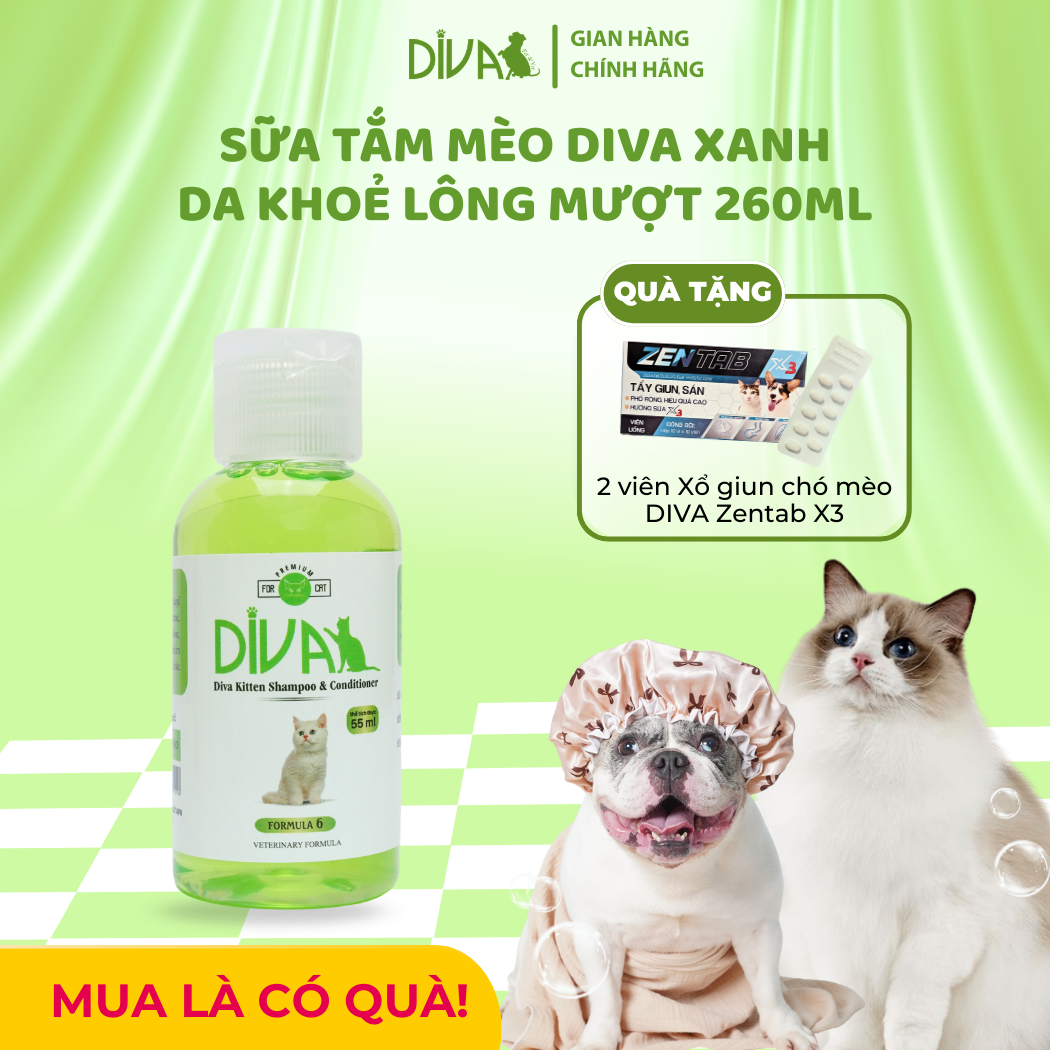  Sữa tắm mèo DIVA Kitten gel giúp da khoẻ, lông mượt 55ml 