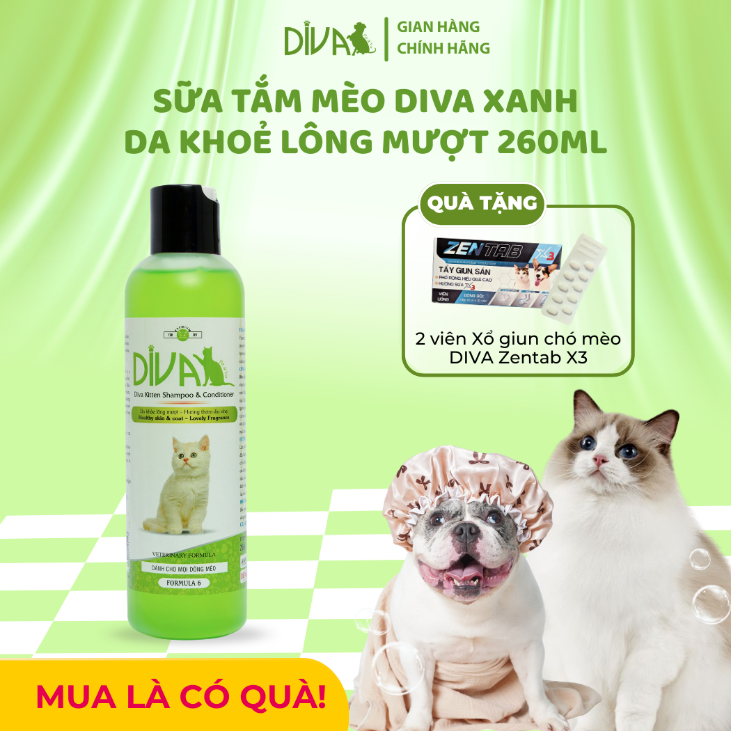  Sữa tắm mèo DIVA Kitten gel giúp da khoẻ, lông mượt 260ml 