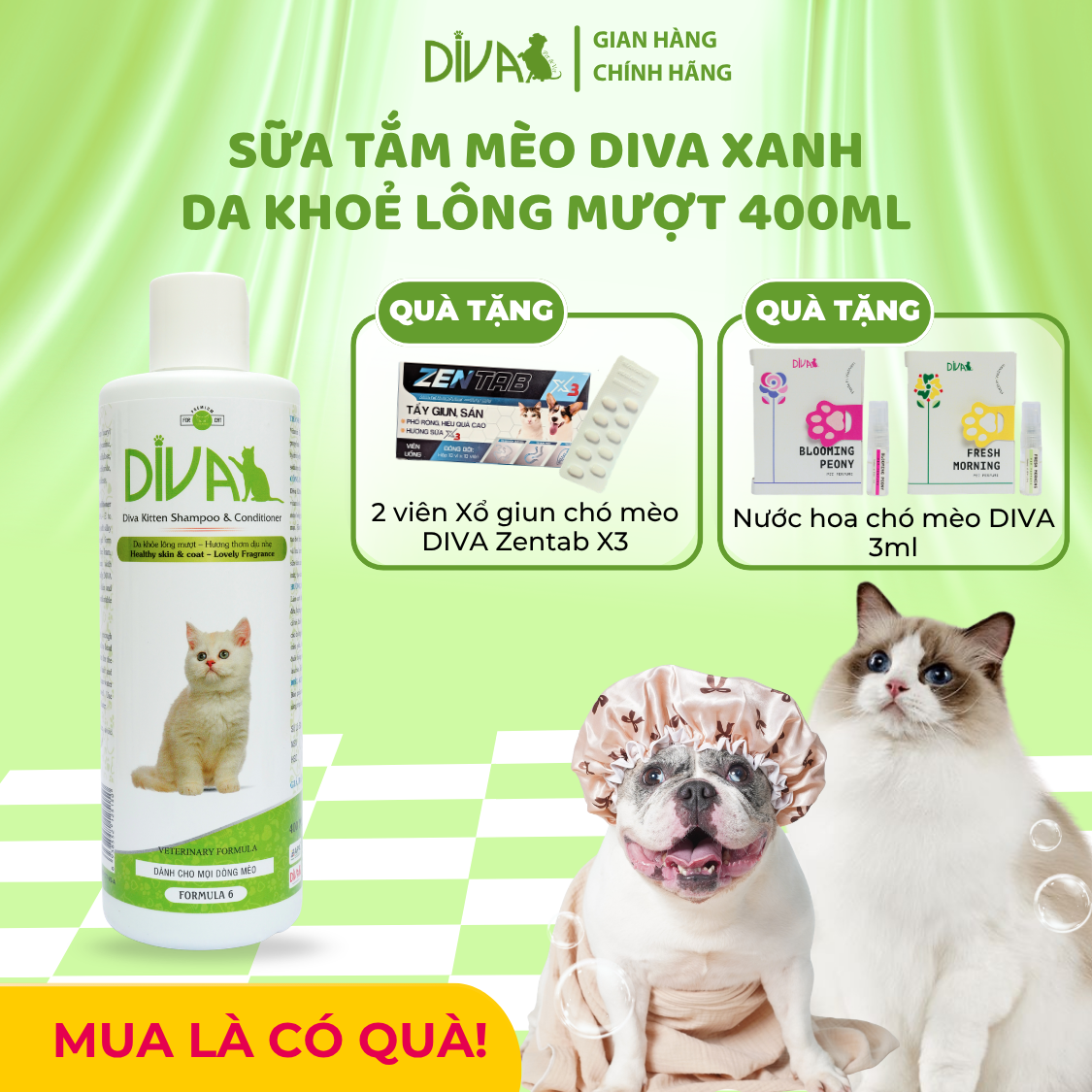  Sữa tắm mèo DIVA Kitten gel giúp da khoẻ, lông mượt 400ml 