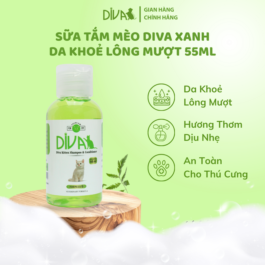  Sữa tắm mèo DIVA Kitten gel giúp da khoẻ, lông mượt 55ml 