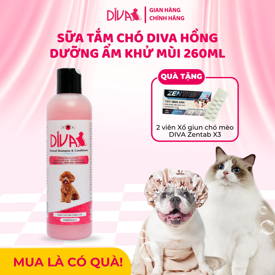  Sữa tắm chó dưỡng ẩm khử mùi DIVA Hồng 260ml 