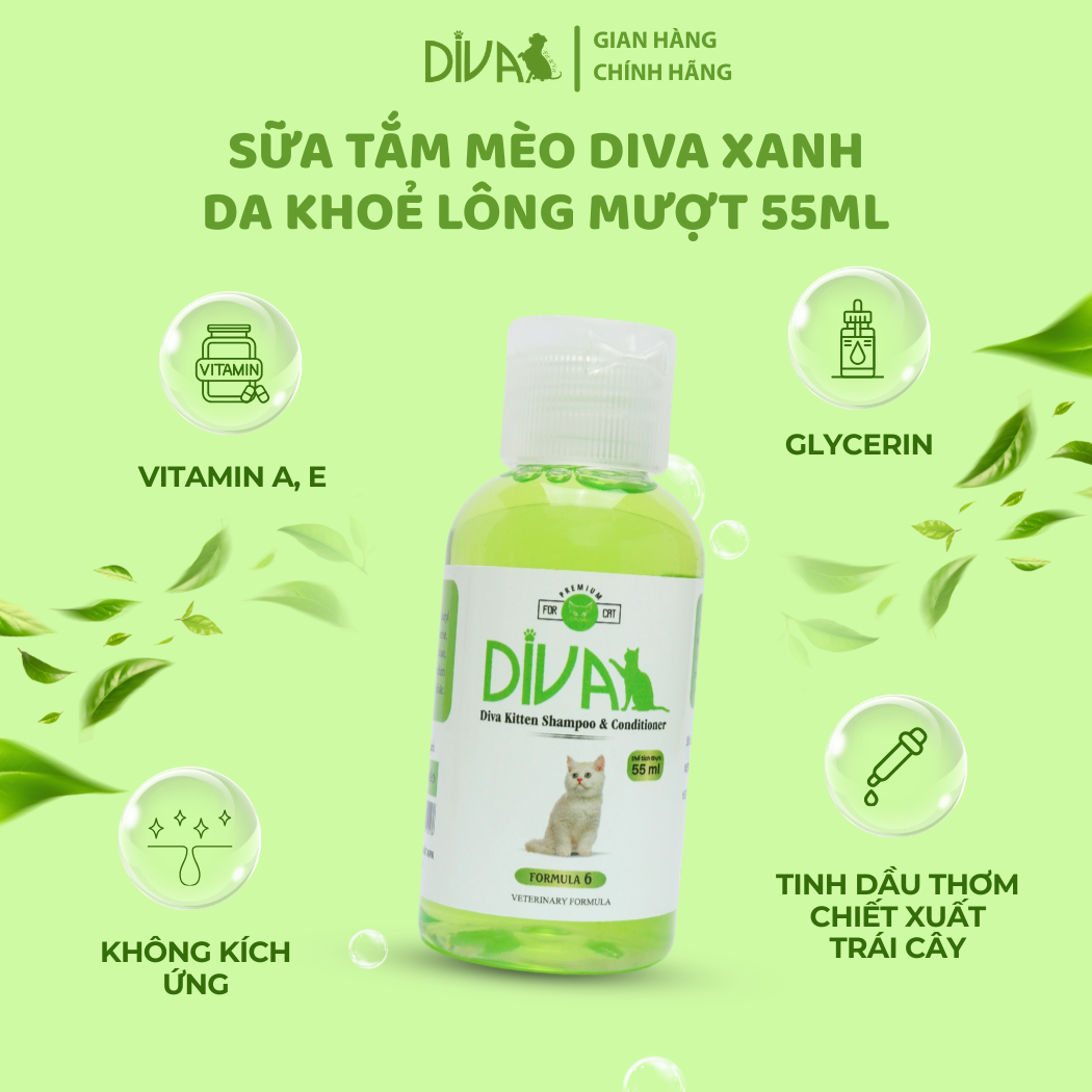  Sữa tắm mèo DIVA Kitten gel giúp da khoẻ, lông mượt 55ml 