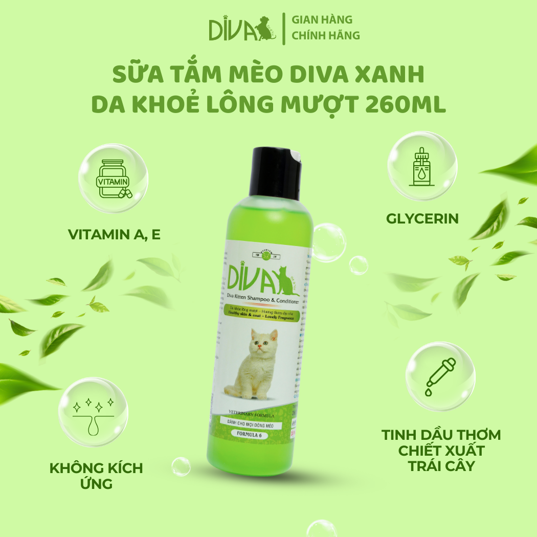  Sữa tắm mèo DIVA Kitten gel giúp da khoẻ, lông mượt 260ml 