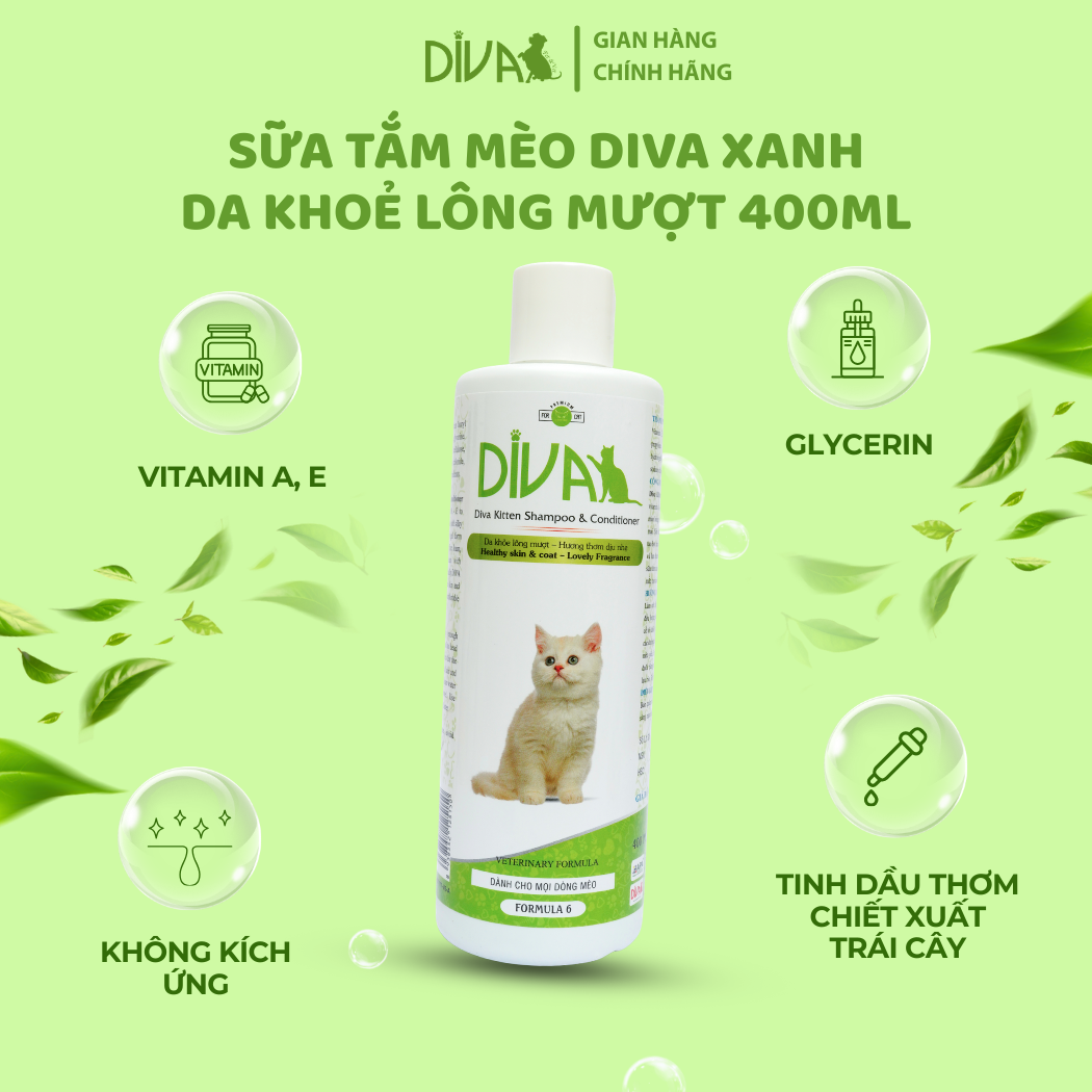  Sữa tắm mèo DIVA Kitten gel giúp da khoẻ, lông mượt 400ml 