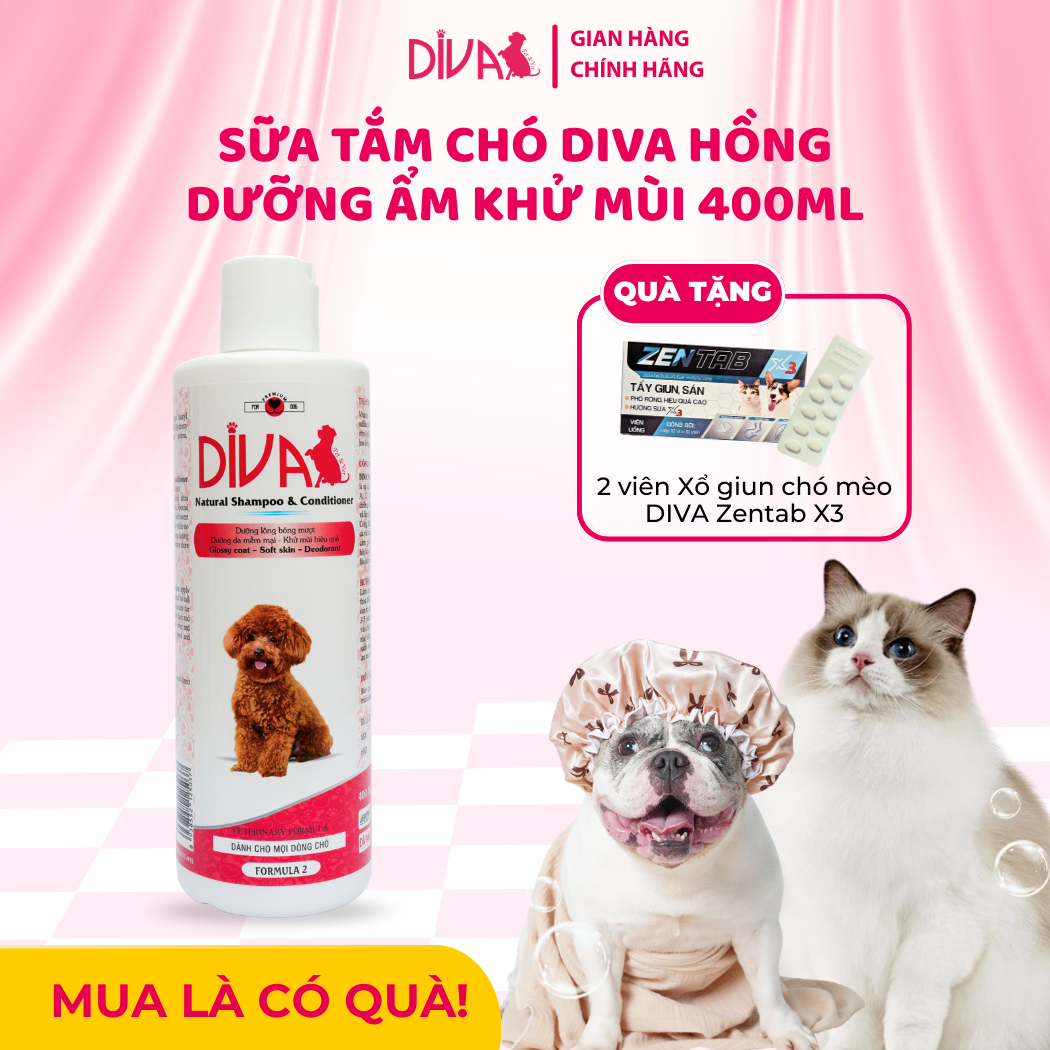  Sữa tắm chó dưỡng ẩm khử mùi DIVA Hồng 400ml 