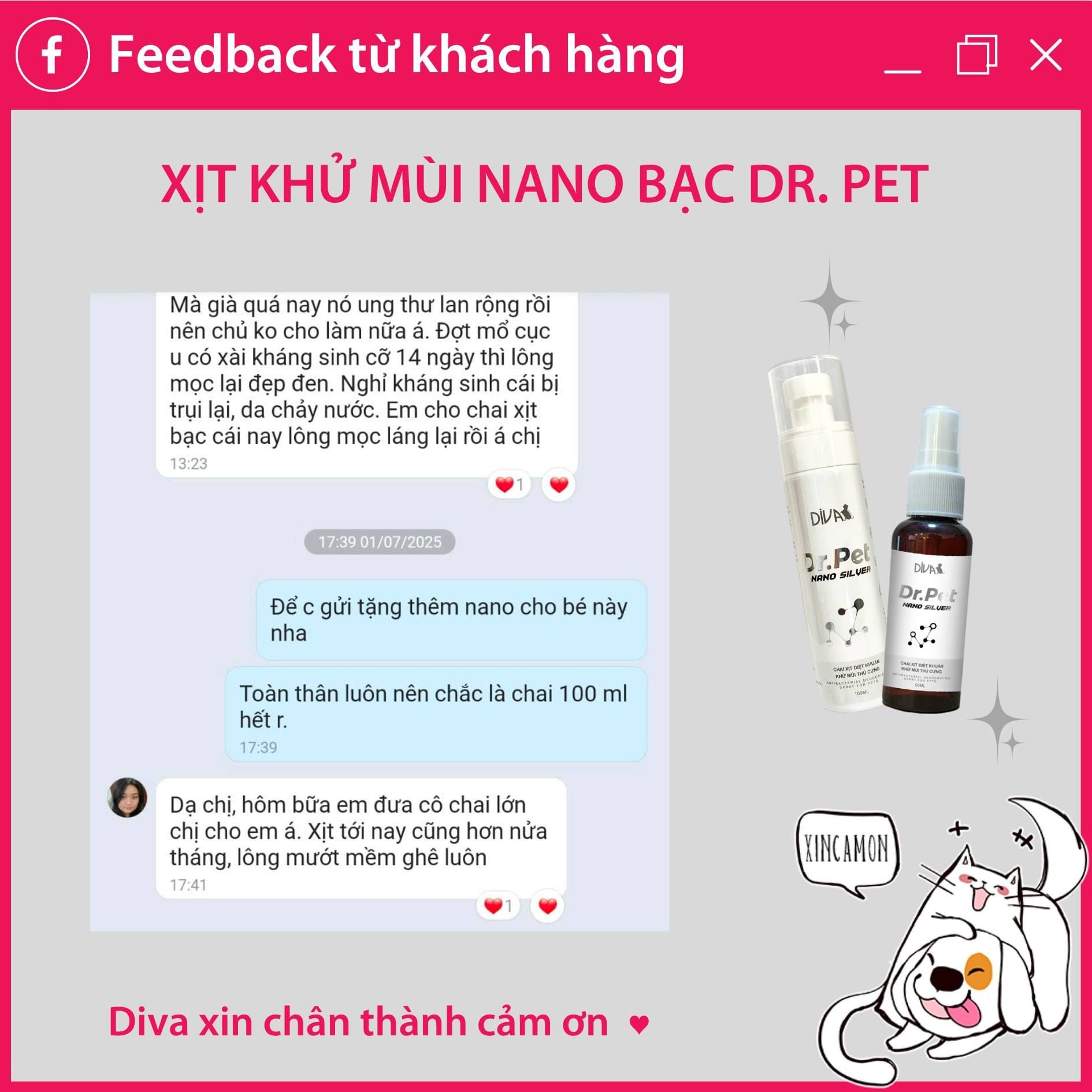  Chai xịt khử mùi Nano Bạc cho thú cưng DIVA Dr. Pet 100ml 