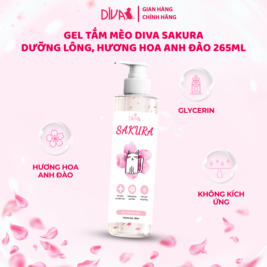  Gel tắm cho mèo Diva Sakura 265ml 