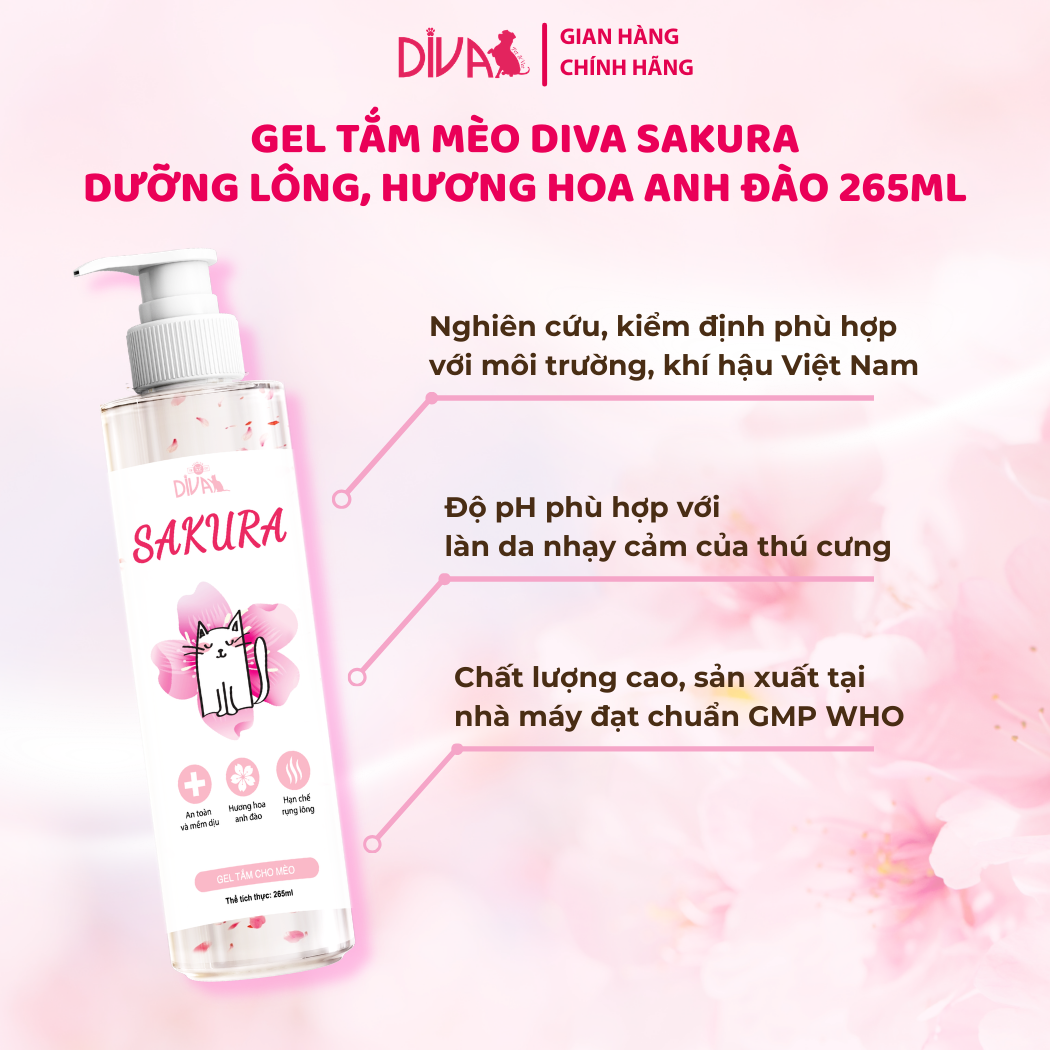  Gel tắm cho mèo Diva Sakura 265ml 