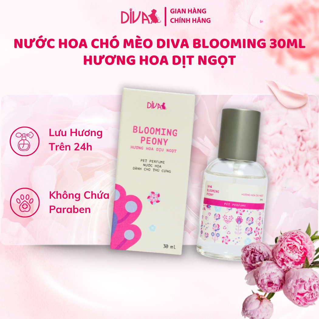  Nước hoa cao cấp dành cho thú cưng DIVA Blooming Peony - Hương hoa dịu ngọt 30ml 