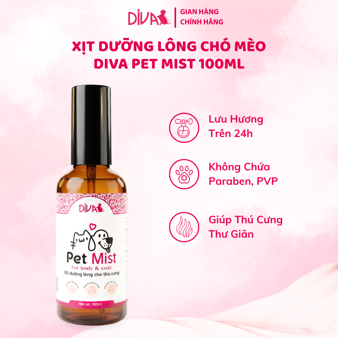  Xịt dưỡng lông thú cưng DIVA Pet Mist 100ml 
