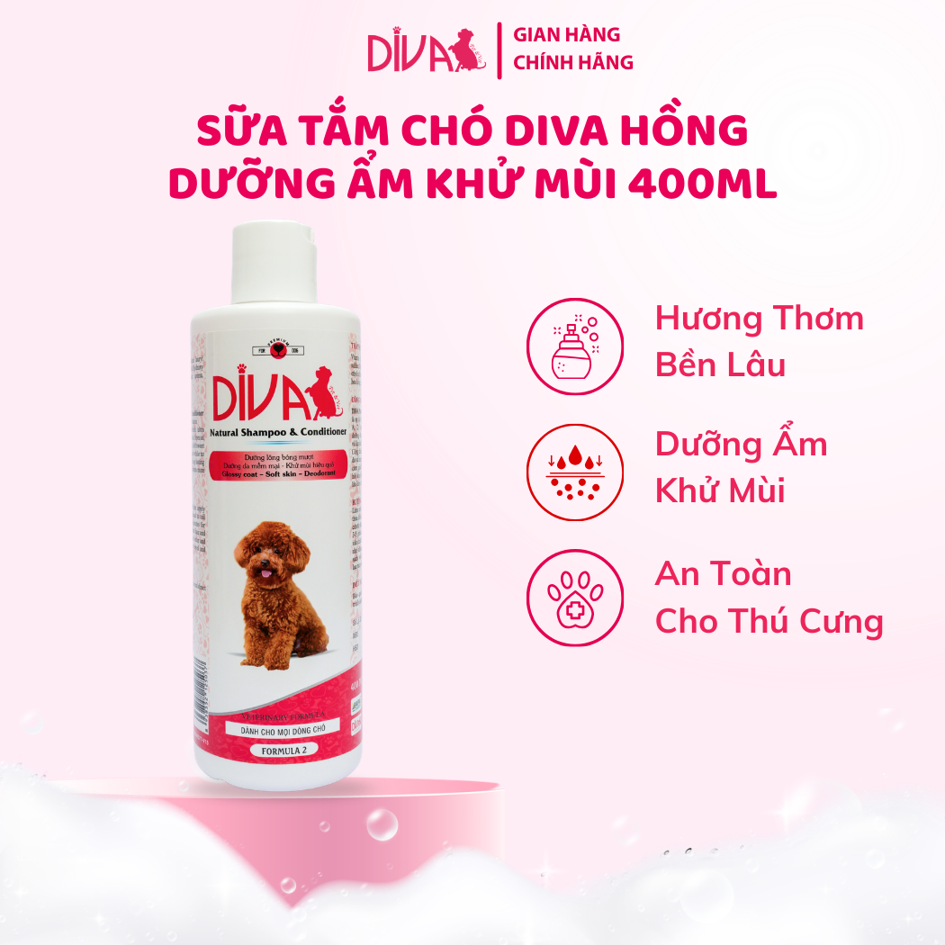  Sữa tắm chó dưỡng ẩm khử mùi DIVA Hồng 400ml 