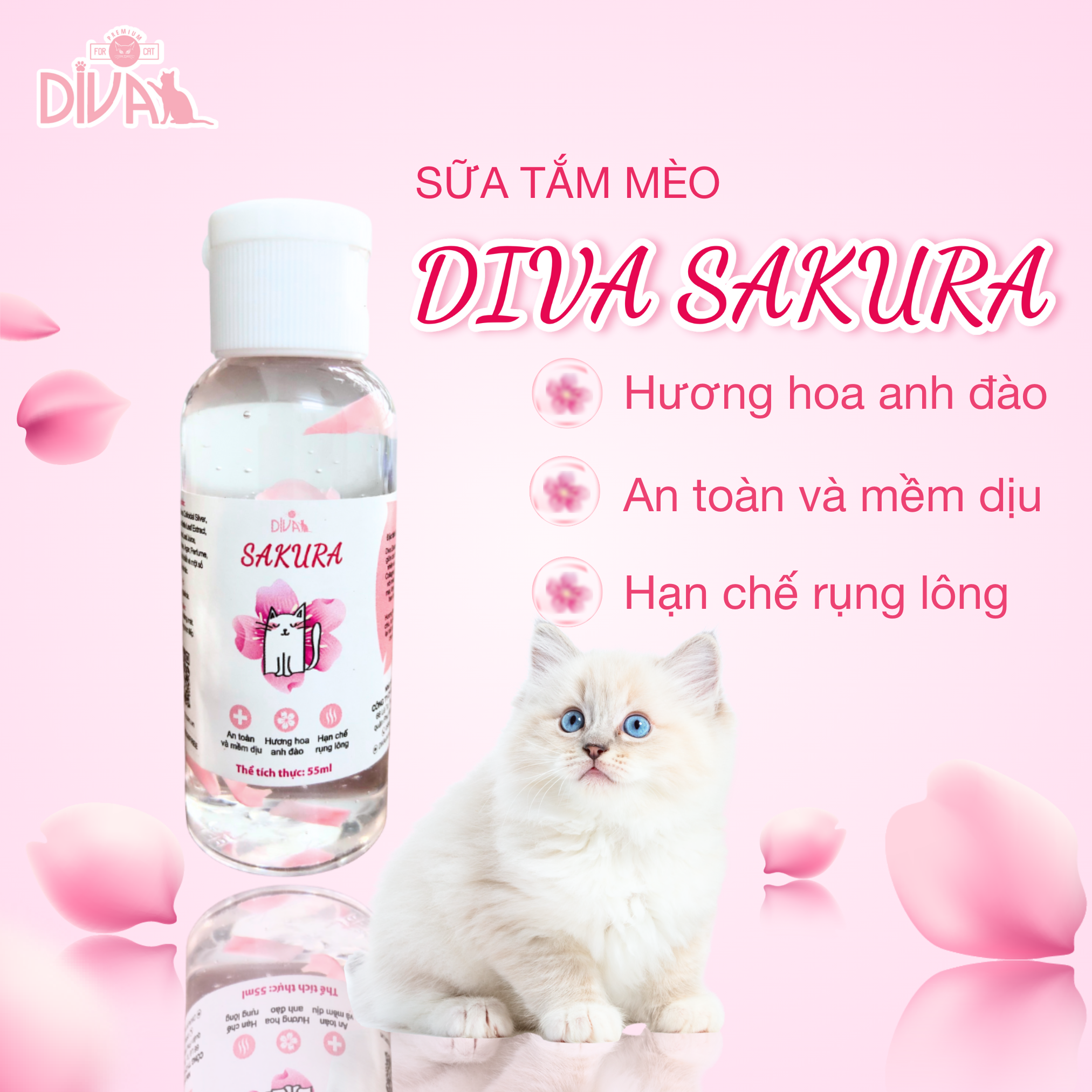  Gel tắm cho mèo DIVA Sakura 55ml 