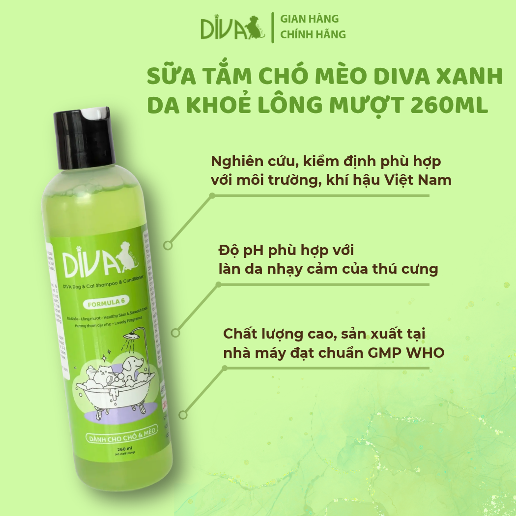  Sữa tắm chó mèo DIVA Xanh lá 260ml 