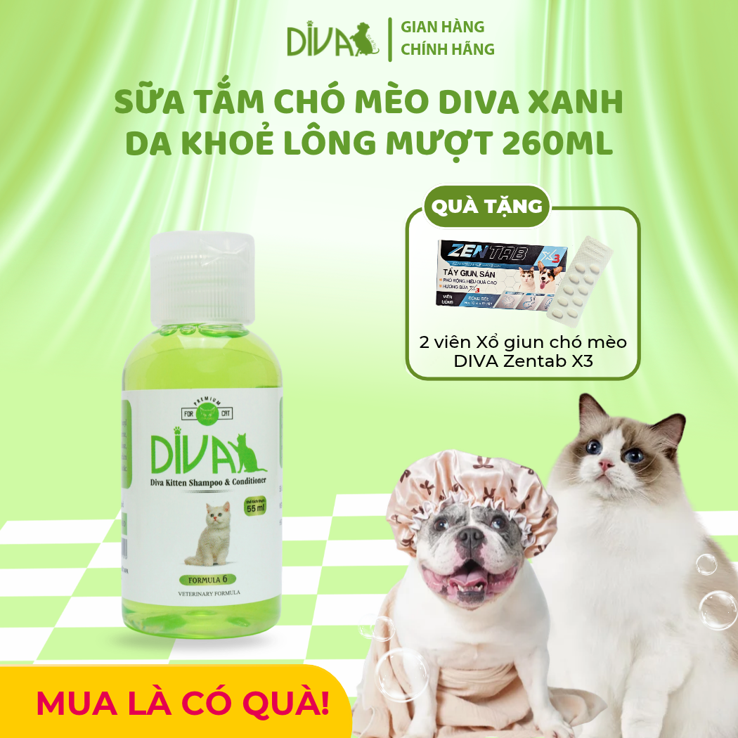  Sữa tắm chó mèo DIVA Xanh Lá 55ml 