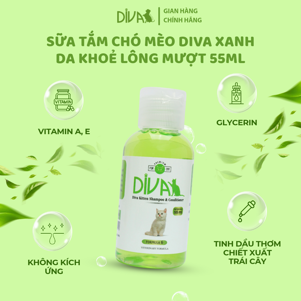  Sữa tắm chó mèo DIVA Xanh Lá 55ml 