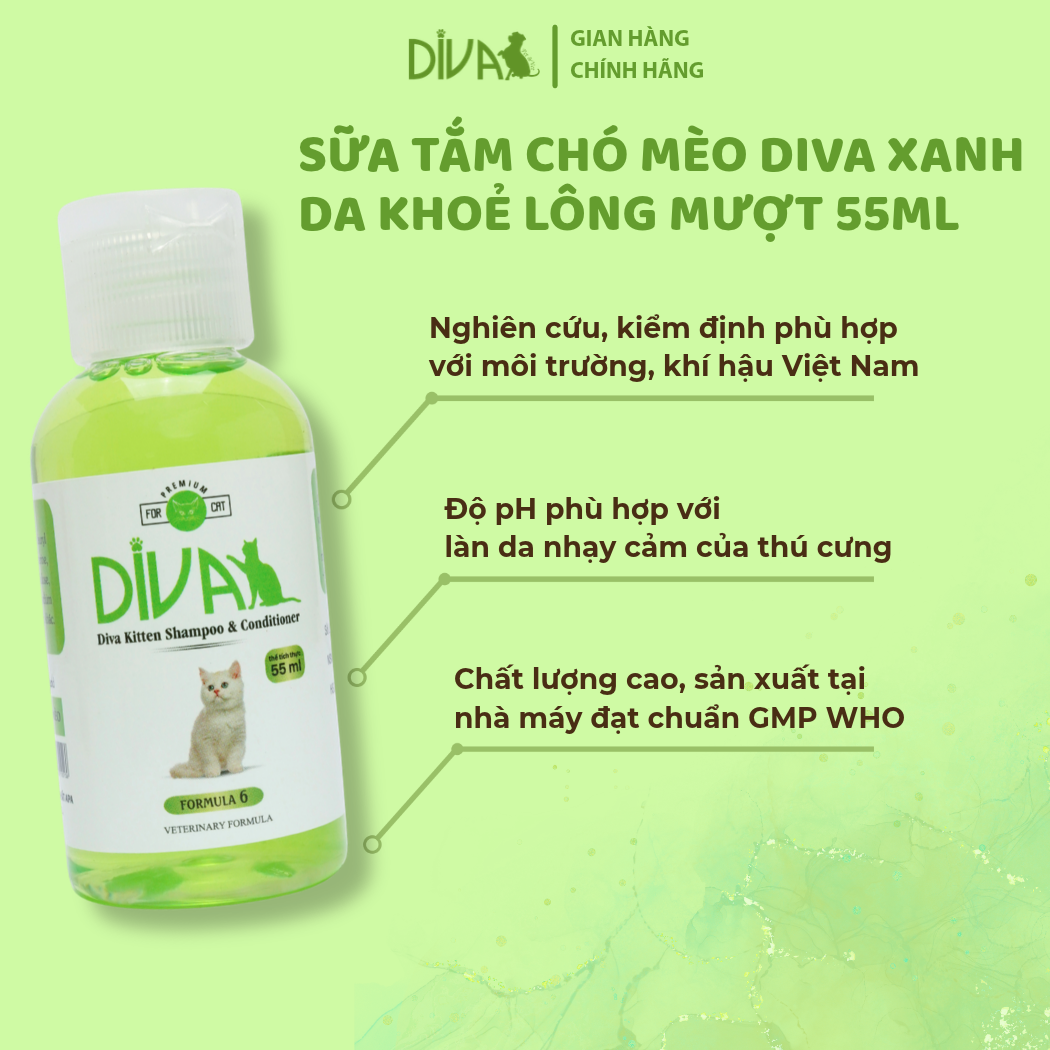  Sữa tắm chó mèo DIVA Xanh Lá 55ml 