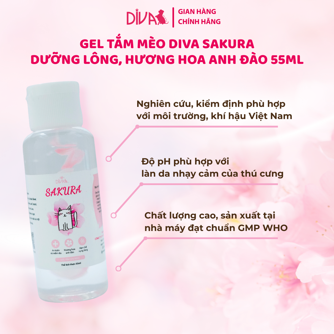  Gel tắm cho mèo DIVA Sakura 55ml 