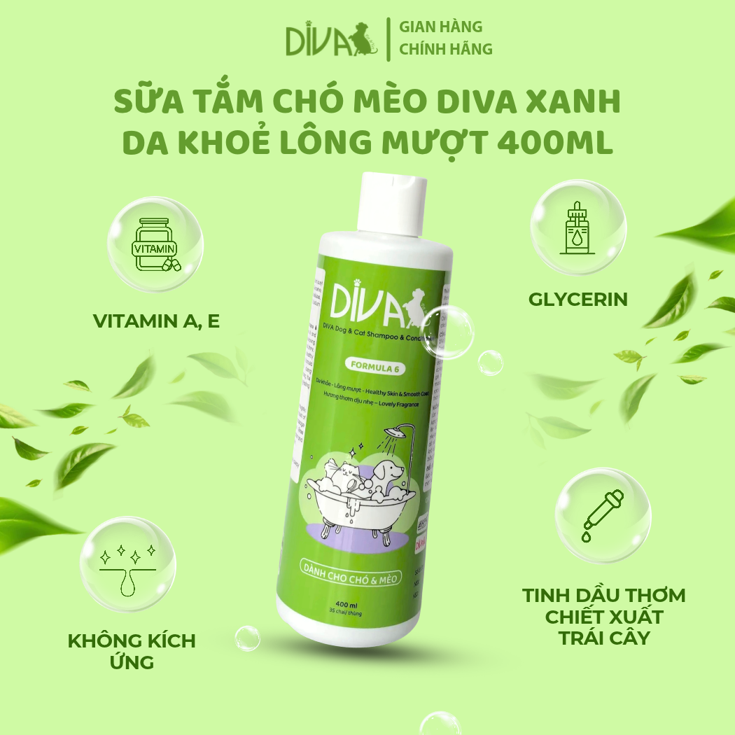  Sữa tắm chó mèo DIVA Xanh lá 400ml 