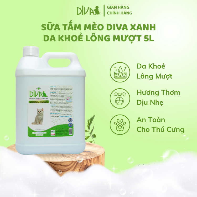  Sữa tắm mèo DIVA Kitten gel giúp da khoẻ, lông mượt 5L 