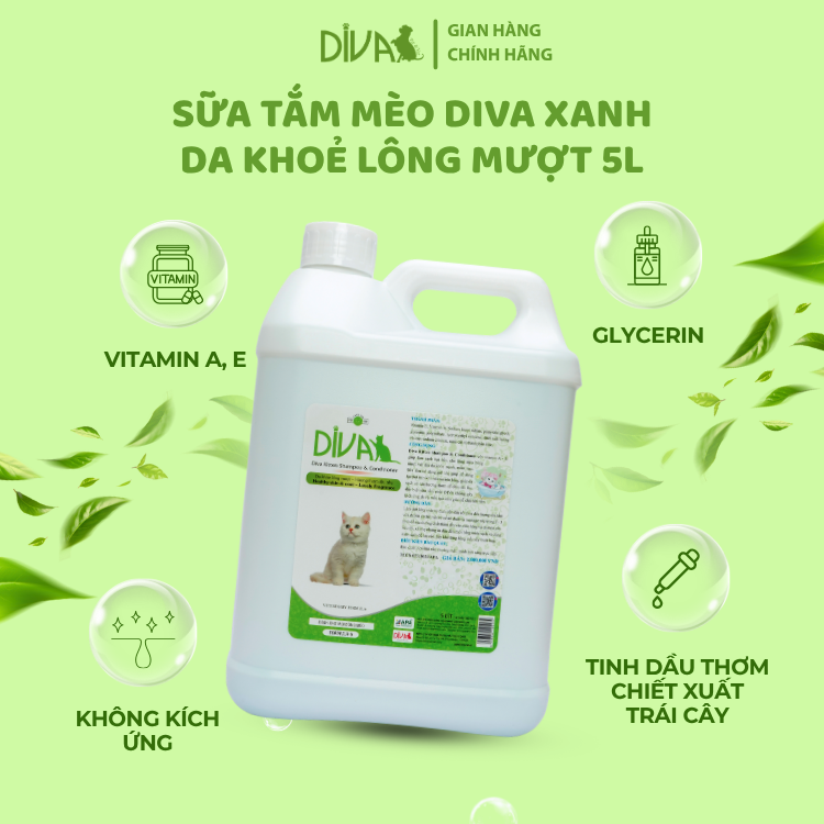  Sữa tắm mèo DIVA Kitten gel giúp da khoẻ, lông mượt 5L 