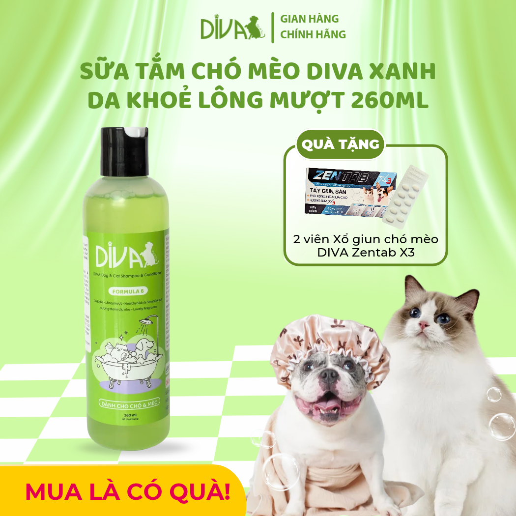  Sữa tắm chó mèo DIVA Xanh lá 260ml 
