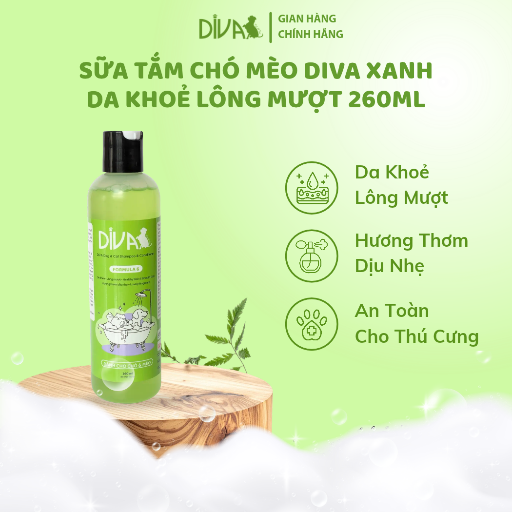 Sữa tắm chó mèo DIVA Xanh lá 260ml 