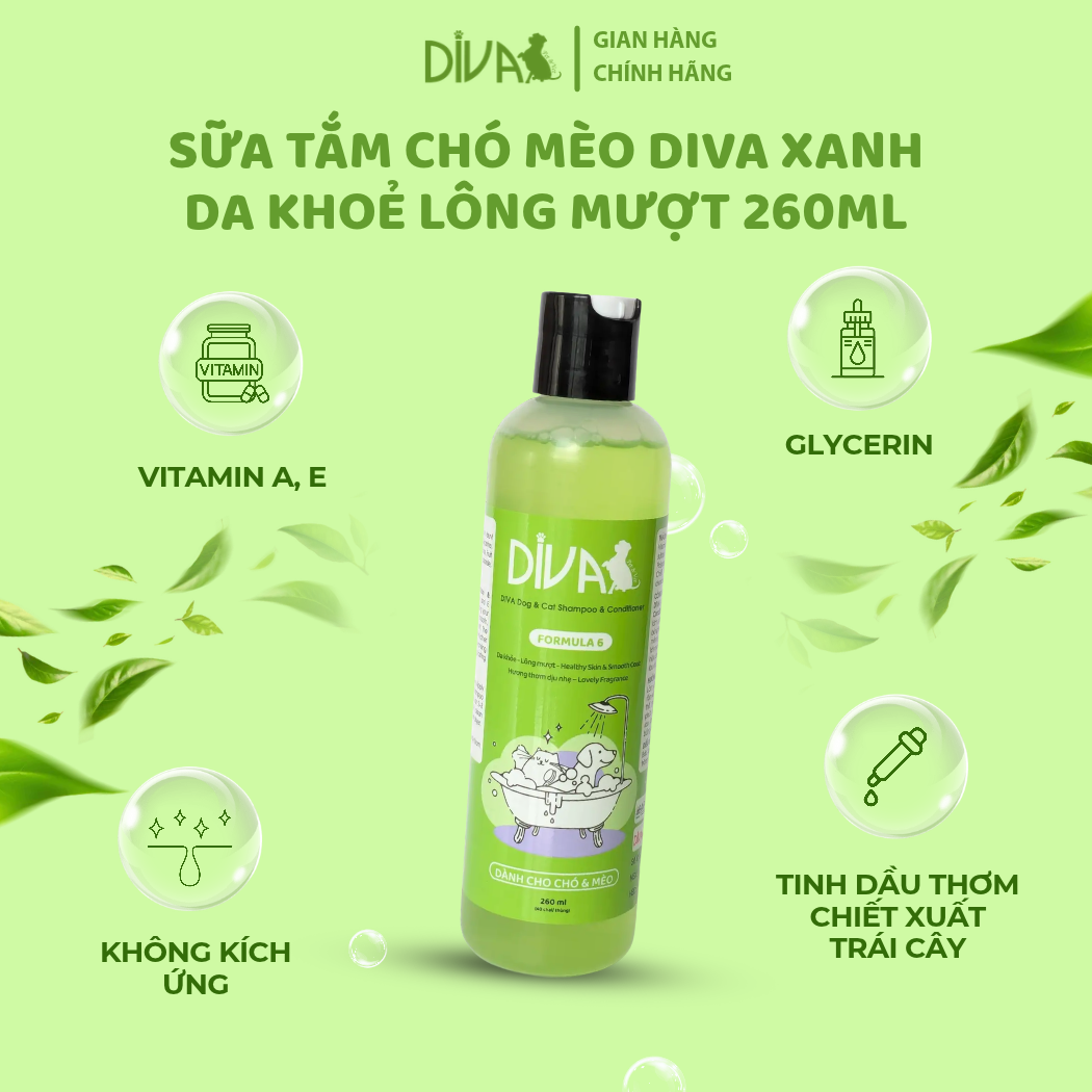  Sữa tắm chó mèo DIVA Xanh lá 260ml 