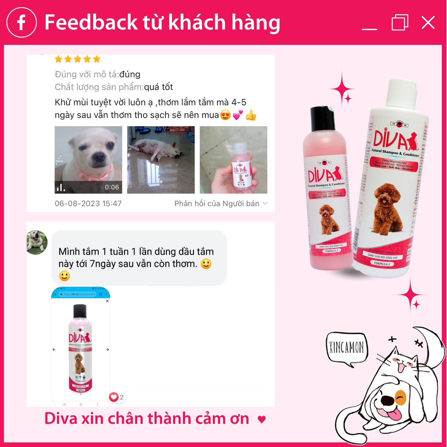  Sữa tắm chó dưỡng ẩm khử mùi DIVA Hồng 2L 
