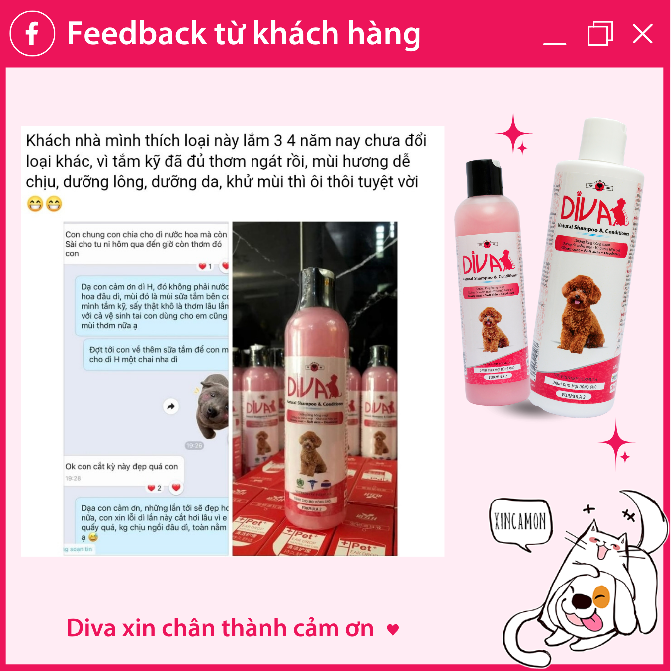 Sữa tắm chó dưỡng ẩm khử mùi DIVA Hồng 400ml 