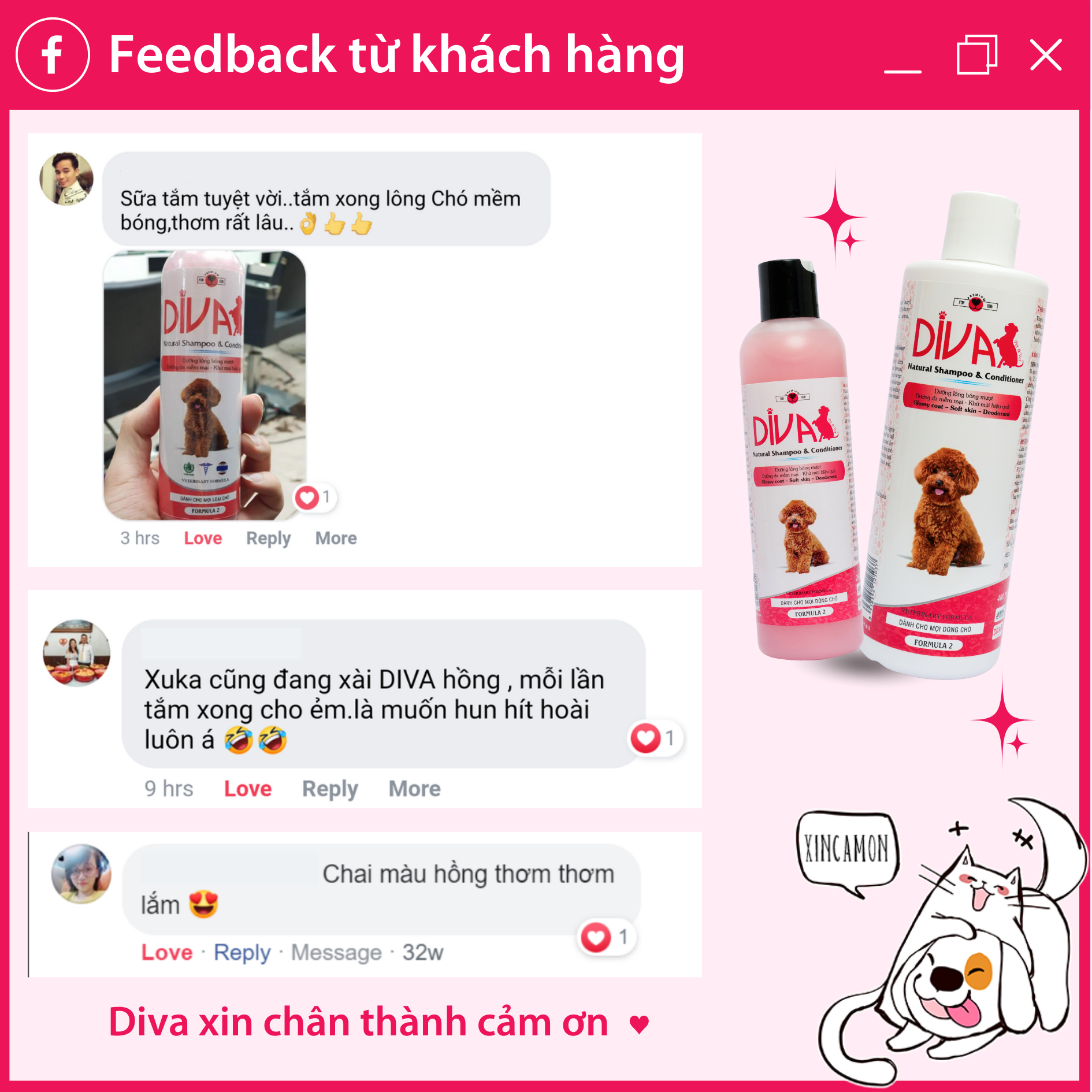  Sữa tắm chó dưỡng ẩm khử mùi DIVA Hồng 55ml 