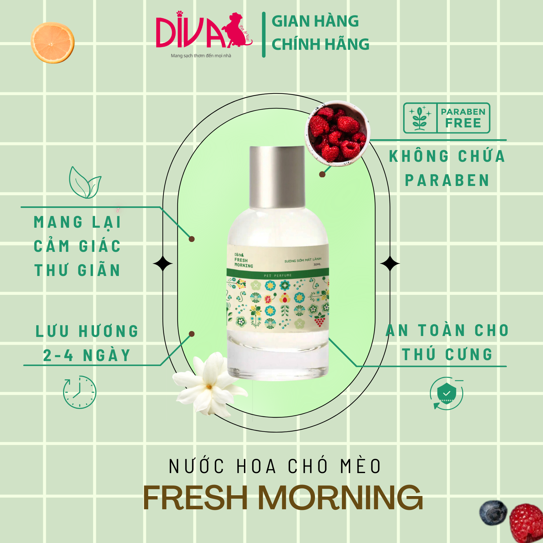  Nước hoa cao cấp cho thú cưng DIVA Fresh Morning - Sương sớm mát lành 30ml 