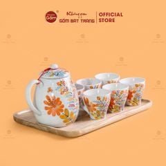 Bộ Bình Nước Dáng Bầu Vẽ Hoa Lựu