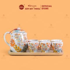 Bộ Bình Nước Dáng Bầu Vẽ Hoa Lựu
