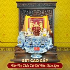 [Set Cao Cấp] Bộ Đồ Thờ Thần Tài Thổ Địa Men Lam (11 món)