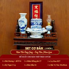 [Set Cơ Bản] Bộ Đồ Thờ Ông Táo Men Lam (6 món)