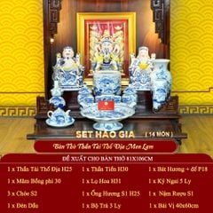 [Set Hào Gia] Bộ Đồ Thờ Thần Tài Thổ Địa Men Lam (14 món)