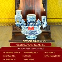 [Set Cơ Bản] Bộ Đồ Thờ Thần Tài Thổ Địa Men Lam (9 món)