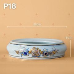 Đế Bát Hương Thờ Men Lam Vẽ Vàng Họa Tiết Hoa Sen