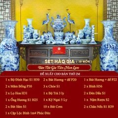 [Set Hào Gia] Bộ Đồ Thờ Gia Tiên Men Lam (34 món)