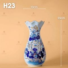 Lọ Hoa Miệng Lượn Men Lam Vẽ Vàng Họa Tiết Hoa Sen