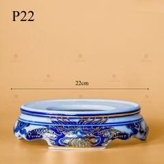 Bát Hương Song Long Chầu Nguyệt Men Lam Nổi Vẽ Vàng Kim